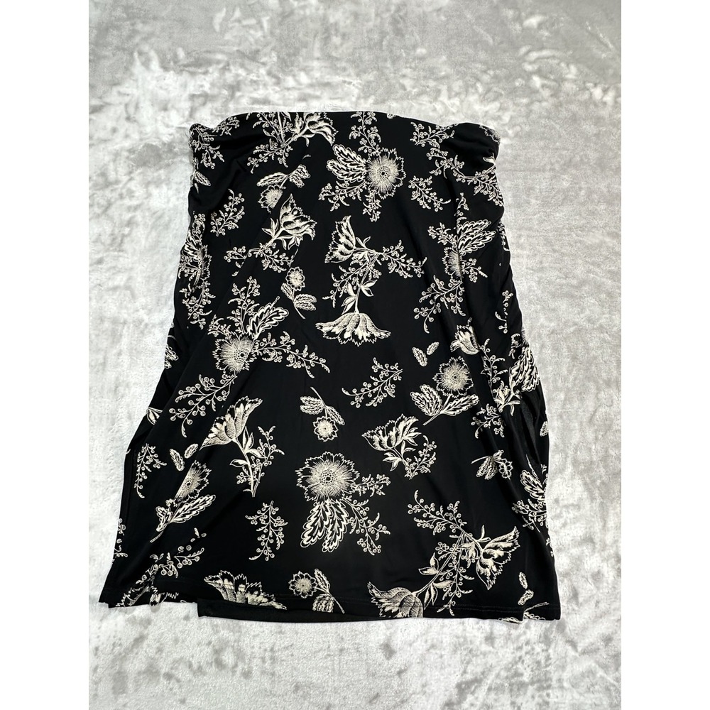 Guess Collection Skirt Women's Size Small Black Floral Knee Length Slits EUC